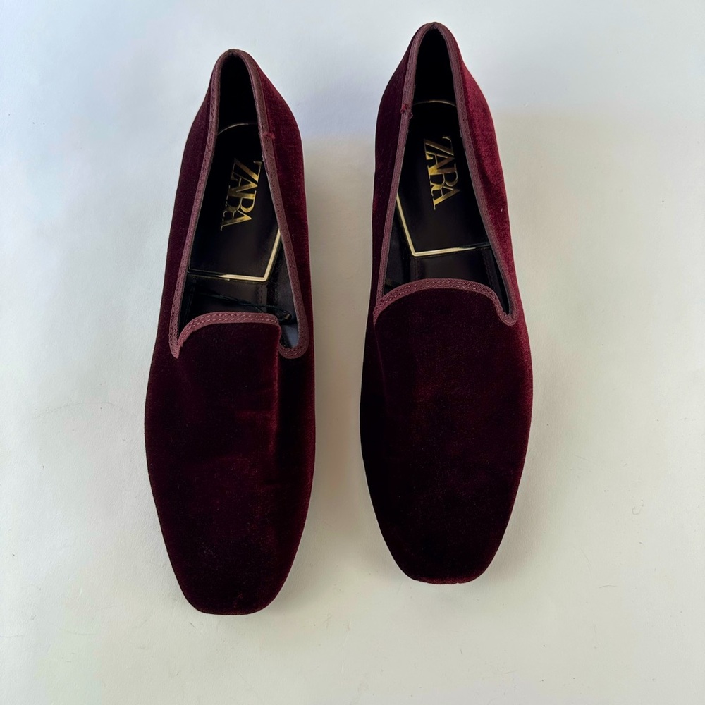 Zara burgundy velvet flat low heel smoking driving loafers 40/9